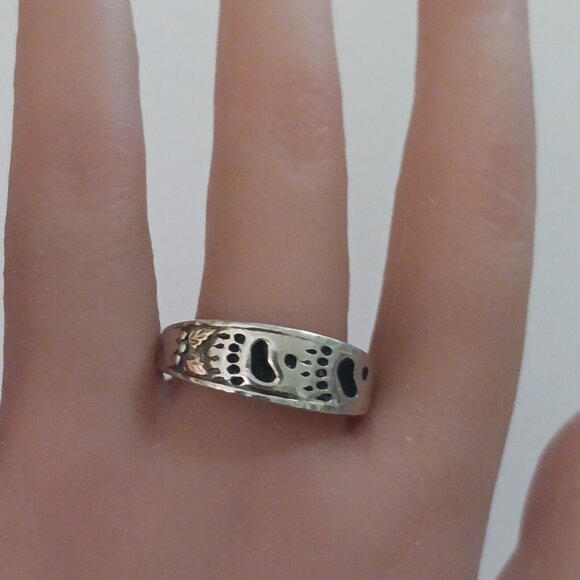 Vintage Native American signed Paw Print 925 w 12k gold detail ring s12.5 1526 - Picture 6 of 8